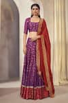 Buy_AFFROZ_Purple Dola Silk Jacquard Woven Floral Square Neck Lehenga Set _at_Aza_Fashions