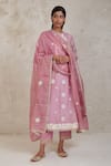Buy_Sue Mue_Pink Chanderi Embroidery Split V-neck Umaiza Gara And Dori Work Kurta Set _at_Aza_Fashions
