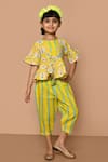 Buy_Pankhuri by Priyanka_Yellow Cambric Cotton Printed Geometric Peplum Kurta And Pant Set _at_Aza_Fashions