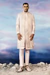 Buy_Rohit Gandhi + Rahul Khanna_Pink Viscose, Silk, Cordelier Floral Embellished Sherwani Set _at_Aza_Fashions