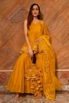 Buy_POMCHA JAIPUR_Yellow Organza Embroidery Gota Sweetheart Neck Murat Top Sharara Set_at_Aza_Fashions