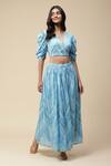 Buy_Aarke Ritu Kumar_Blue Cotton Chevron V Neck Crop Top And Skirt Set _at_Aza_Fashions