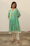 Buy_Begum_Green Kurta Chanderi Printed Watercolor Azra A-line Flared Set  _at_Aza_Fashions