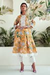 Buy_Sage Saga_Yellow Lawn Cotton Printed Floral Round Botanic Anarkali Palazzo Set _at_Aza_Fashions