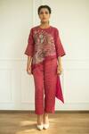 Buy_Oja_Pink Handloom Silk Embroidered Applique Round Asymmetrical Tunic Set _at_Aza_Fashions