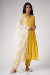 Buy_Label Mansi Nagdev_Yellow Chanderi Printed Floral V Neck Nahiza Hand Block Kurta Set _at_Aza_Fashions