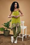 Buy_Soup By Sougat Paul_Green Crepe Embroidery Square Neck Orchid Bloom Embellished Top With Pant _at_Aza_Fashions