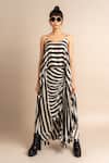 Buy_Nupur Kanoi_Black Satin Digital Print Stripes Scoop Neck Singlet Top And Skirt Set  _at_Aza_Fashions