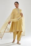 Buy_KORA_Yellow Kurta And Salwar Silk Chanderi Embroidery Zari Thread Set  _at_Aza_Fashions