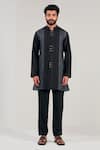 Buy_Shreyansh Designs_Black Cotton Silk Color Blocked Kurta _at_Aza_Fashions
