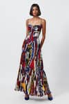 Buy_Saaksha & Kinni_Multi Color Chiffon Printed Abstract Floral Patterns Pleated Maxi Dress _at_Aza_Fashions