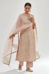 Buy_Kora_Pink , Chanderi, , Beads, Gota Patti, Jaal Kurta Set _at_Aza_Fashions