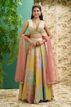 Shop_Alaya Advani_Multi Color Banarasi Chanderi Woven And Embroidered Mixed Panelled Lehenga Set_at_Aza_Fashions