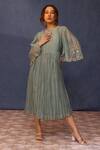 Buy_Chokhi Chorri_Blue Cotton Embroidery Round Neck Kyra Hand Dress _at_Aza_Fashions