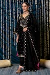 Buy Maison Shefali Black Kurta Chanderi Silk Hand Embroidery Mirror V Neck Hunar Ragini Set at Aza Fashions Buy_Maison Shefali_Black Kurta Chanderi Silk Hand Embroidery Mirror V Neck Hunar Ragini Set _at_Aza_Fashions