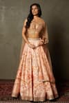 Buy_RI.Ritu Kumar_Peach Lehenga - Poly Dupion And Embroidery Floral V Neck Jardin Set _at_Aza_Fashions