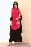 Buy_Gulaal_Pink 100% Cotton Hand Embroidered Pithan High Neck Kurta Sharara Set _at_Aza_Fashions