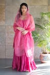 Buy_Cupid Cotton_Magenta Chanderi Silk, Organza Lace, Embroidery Scoop Hem Kurta Sharara Set _at_Aza_Fashions