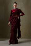 Buy Namrata Joshipura Wine Velvet And Shimmer Pleated Hand Jewel Cluster Pre-draped Saree Set at Aza Fashions Buy_Namrata Joshipura_Wine Velvet And Shimmer Pleated Hand Jewel Cluster Pre-draped Saree Set _at_Aza_Fashions