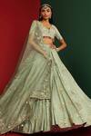 Buy_Mahima Mahajan_Green Raw Silk, Organza, Shantoon Floral Zeba Embroidered Bridal Lehenga Set_at_Aza_Fashions