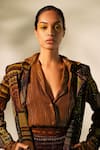 Buy_Nikita Mhaisalkar_Brown Lurex, Georgette Embroidery Collared Geometric Print Shirt _at_Aza_Fashions