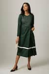 Buy_Escape By Aishwarya_Green Cotton Satin Embroidered Kantha Round Long Sleeve Dress _at_Aza_Fashions