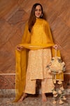 Buy_POMCHA JAIPUR_Yellow Kurta And Pant Cotton Printed Floral Round Ruhani Neck Set _at_Aza_Fashions