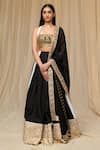 Buy_Masaba_Black Raw Silk Embroidered Aari Square Monochrome Corset Lehenga Set _at_Aza_Fashions