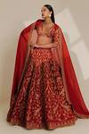 Buy_Taisha_Red Pure Raw Silk Hand Embroidered Zari And Sequin Work Jaal Bridal Lehenga Set _at_Aza_Fashions