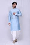 Buy_Arihant Rai Sinha_Blue Art Silk Band Collar Kurta And Dhoti Pant Set _at_Aza_Fashions