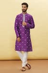 Buy_Arihant Rai Sinha_Purple Silk Embroidered Floral Kurta And Churidar Set _at_Aza_Fashions