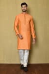 Buy_Arihant Rai Sinha_Orange Banarasi Jamewar Woven Floral Mandarin Collar Kurta And Churidar _at_Aza_Fashions