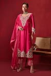 Buy_Ajiesh Oberoi_Pink Dupion Silk And Organza Embroidered Floral Patterns Riwaaz Kurta Pant Set _at_Aza_Fashions