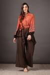 Buy Sakshi Khetterpal Brown Chanderi Silk Embroidery Shawl Neck Ombre Shirt And Bell Bottom Pant Set at Aza Fashions Buy_Sakshi Khetterpal_Brown Chanderi Silk Embroidery Shawl Neck Ombre Shirt And Bell Bottom Pant Set _at_Aza_Fashions