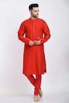 Buy_Samant Chauhan_Red Vegan Leather Embroidery Thread Mandarin Collar Pintuck Kurta Set _at_Aza_Fashions