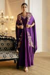 Buy_Nehha Nhata_Purple Chanderi Hand Embroidered Floral Patterns Anarkali V Neck With Cape _at_Aza_Fashions