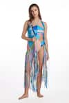 Buy_Kai Resortwear_Blue Georgette Geometric Halter Neck Pop Fringe Cape  _at_Aza_Fashions