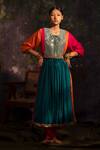 Buy_5elements_Multi Color Viscose Embroidery Mirror Round Neck Block Anarkali With Pant _at_Aza_Fashions