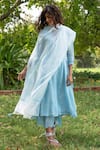 Buy_Zoon_Sky Blue Kurta Cotton Muslin Handblock Print Set With Kota Doriya Dupatta _at_Aza_Fashions