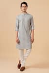 Buy_Raghavendra Rathore Blue_Grey Kurta - Raw And Chudidar - Cotton Pintuck Detail Set _at_Aza_Fashions