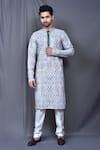 Buy_Adara Khan_Multi Color Kurta Cotton Embroidered Geometric Thread Work Set_at_Aza_Fashions