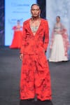 Buy_Bhumika Sharma_Red Georgette Embroidery, Tassels V-neck, Blossom Print Jacket And Flared Pant Set _at_Aza_Fashions