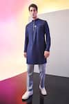 Buy_Kora By Nilesh Mitesh_Blue Cotton Embroidered Full Sleeved Kurta And Pant Set _at_Aza_Fashions