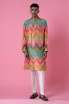 Buy_Siddhartha Bansal_Multi Color Cotton, Chanderi Cubic Chevron Print Kurta Set _at_Aza_Fashions