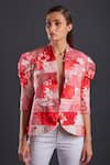 Buy_FUGA_Pink French Cotton Floral Pattern Front Open Blush And Rose Puffed Sleeve Blazer _at_Aza_Fashions