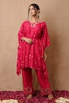 Buy_Label Nitisha_Pink Cotton Silk Embroidered Pearl Keyhole Boat Neck Kaftan And Pant Set _at_Aza_Fashions