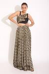 Buy_Studio Surbhi_Brown Georgette, Satin Asymmetric Digital Print Bustier And Kalidar Skirt Set _at_Aza_Fashions