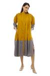 Buy_Khat_Yellow Cotton Mandarin Collar Color Block Poplin Dress _at_Aza_Fashions