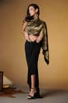 Buy_S&N by Shantnu Nikhil_Gold Sandwash Foil And Faux Leather High Neck One Shoulder Metallic Draped Top _at_Aza_Fashions