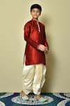 Buy_Petite Pomme_Red Silk Solid Kurta And Beige Dhoti Pant Set _at_Aza_Fashions